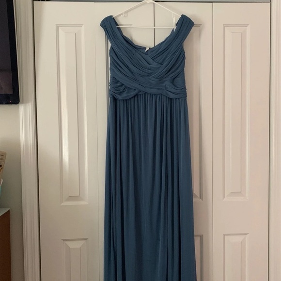David’s Bridal Steel Blue Bridesmaid Gown - Picture 3 of 7